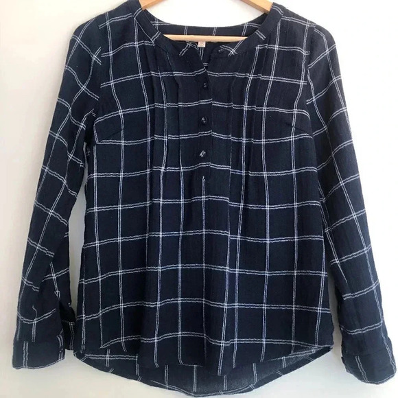 Skies Are Blue Tops - Skies Are Blue Navy and White Long Sleeve Shirt XSP